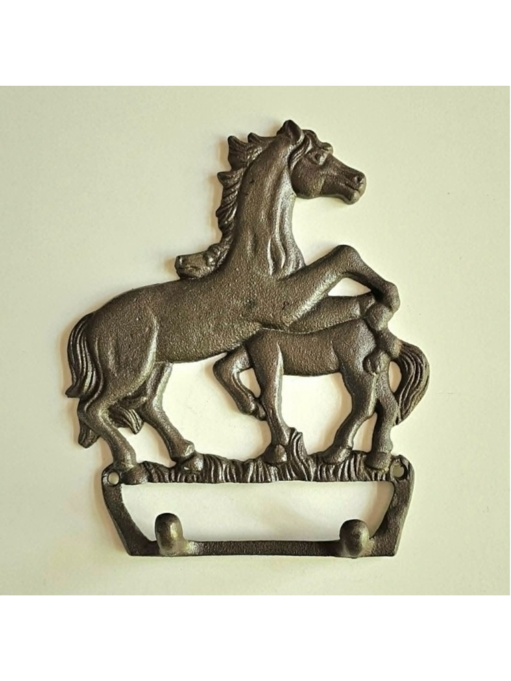 Vintage Cast Iron Horse Wall Hook Mare and Foal Towel Tack Hanger Rustic 7.5"